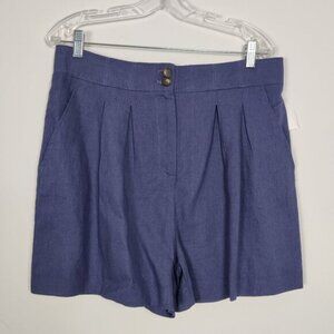 NEW Jason Wu Women's High Waist Shorts Size 10 Blue Pleated Paperbag Linen Rayon